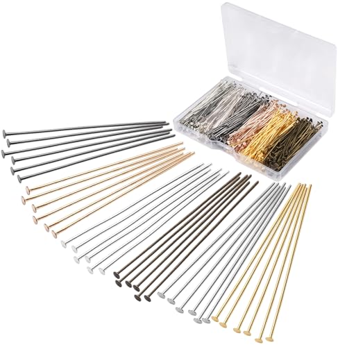 600 Stück Kopfstifte Metall Schmuck, 5cm/2in Nietstifte Kopfstifte Schmuckherstellung, Flacher Kopf Pins Nietstifte, DIY Farben Nietstifte, für Armbänder Halsketten Ohrringe Reparatur (6 Farben)