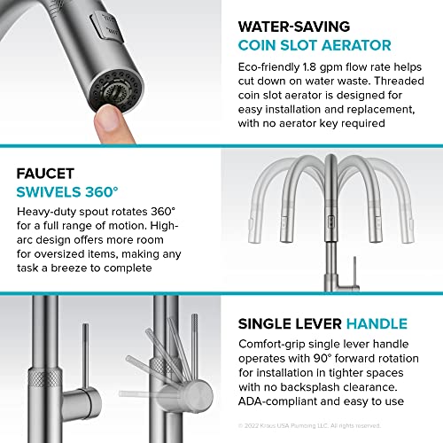 Kraus Allyn Modern Industrial Pull-Down Single Handle Kitchen Faucet In Brushed Gold, Kpf-2654Bg,17 3/8 Inch #TOP6