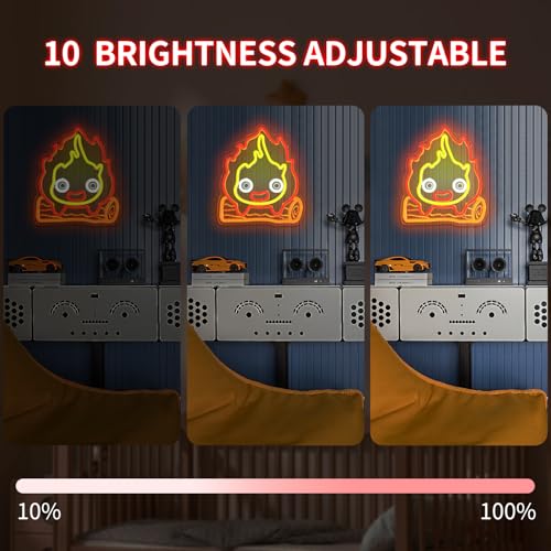Image of Calcifer Neon Signs Anime Led Sign Flame Night Light Neon Lights for Bedroom Magic Fire Light Up Sign Gifts for Cartoon Castle Lovers Fans Teen Kids