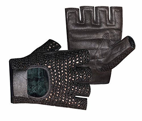 Weight Lifting Training Suede Leather and Crochet Fingerless Driving Cycling Wheelchair Gloves W-104 - //coolthings.us