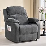ONBRILL Power Recliner Chair, Electric Recliner for Adults, Lay Flat Recliner with Lumbar Support, Oversized Reclining Chair for Living Room Bedroom, Side Pocket, Chenille Fabric, Grey
