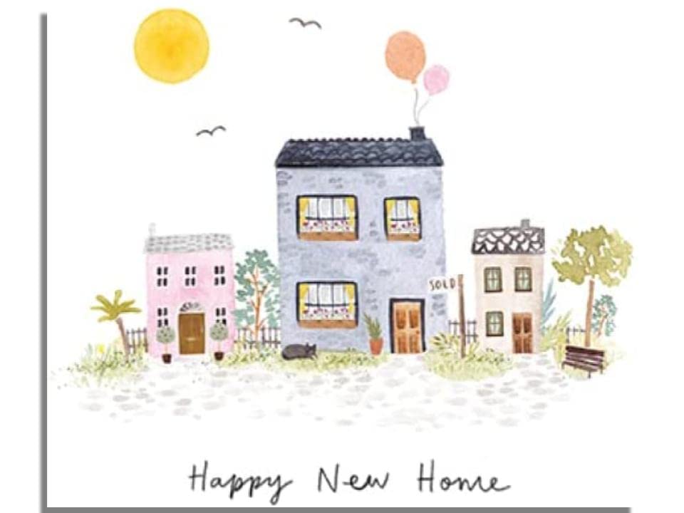 Paperlink 'New Home' Congratulations Card - House and Balloons Illustration - for Him/Her - From The Pick 'N' Mix Nine Range