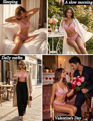 Image of Avidlove Wireless Lace Lingerie Set Floral Print Bra and Panty Sets 2 Piece