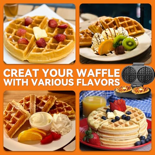 Image of Baker's Friend Double Belgian Waffle Maker Thick, 2 X 6 inch Round Waffle Maker, Belgium Waffle Iron, Waflera Electrica with Non-stick Plates, 1200W, Perfect for Kids & Family Breakfast, Graphite