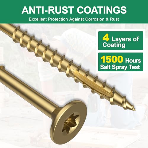 Image of #8 x 2 inch Deck Screws, 2000Pcs Star Drive Wood Screws, Rust Resistant Timber Screws for Timber /Log /Landscaping Wood, T20 Star Bit Included, Gold