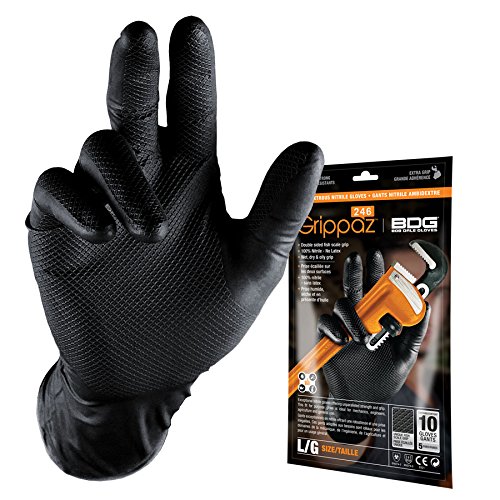 Bob Dale Gloves 9916000PX2L Grippaz Black Nitrile Disposable 6Mil Pack,