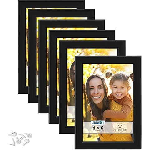 Icona Bay 6x4 Picture Frames (Black, 6 Pack), Modern Double-Bevelled Frame, Tabletop or Wall Mount, Eve Collection Cover