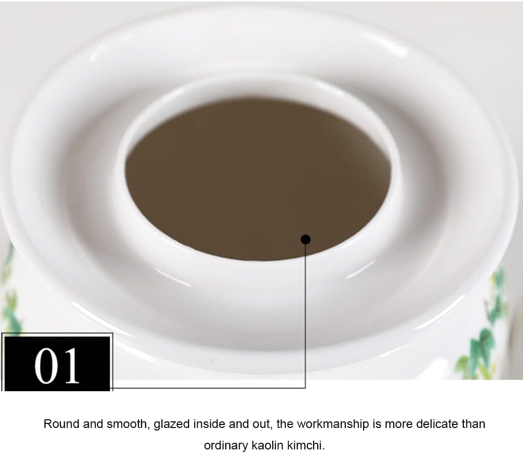 White Traditional Chinese Porcelain Pickle Jar, Ceramic Fermentation Crock Pickling Pot,Fermenting Jar with Water Seal Airlock Lid Stoneware Fermenter for Kimchi 2KG