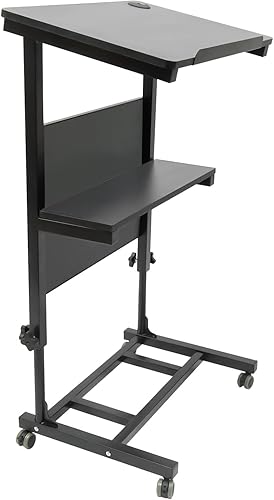 Miniatura 4 de Stand Up Desk Store - Atril móvil de altura ajustable con marco de acero resistente, podio móvil de pie con ruedas, marco negro y estantes, 23.62