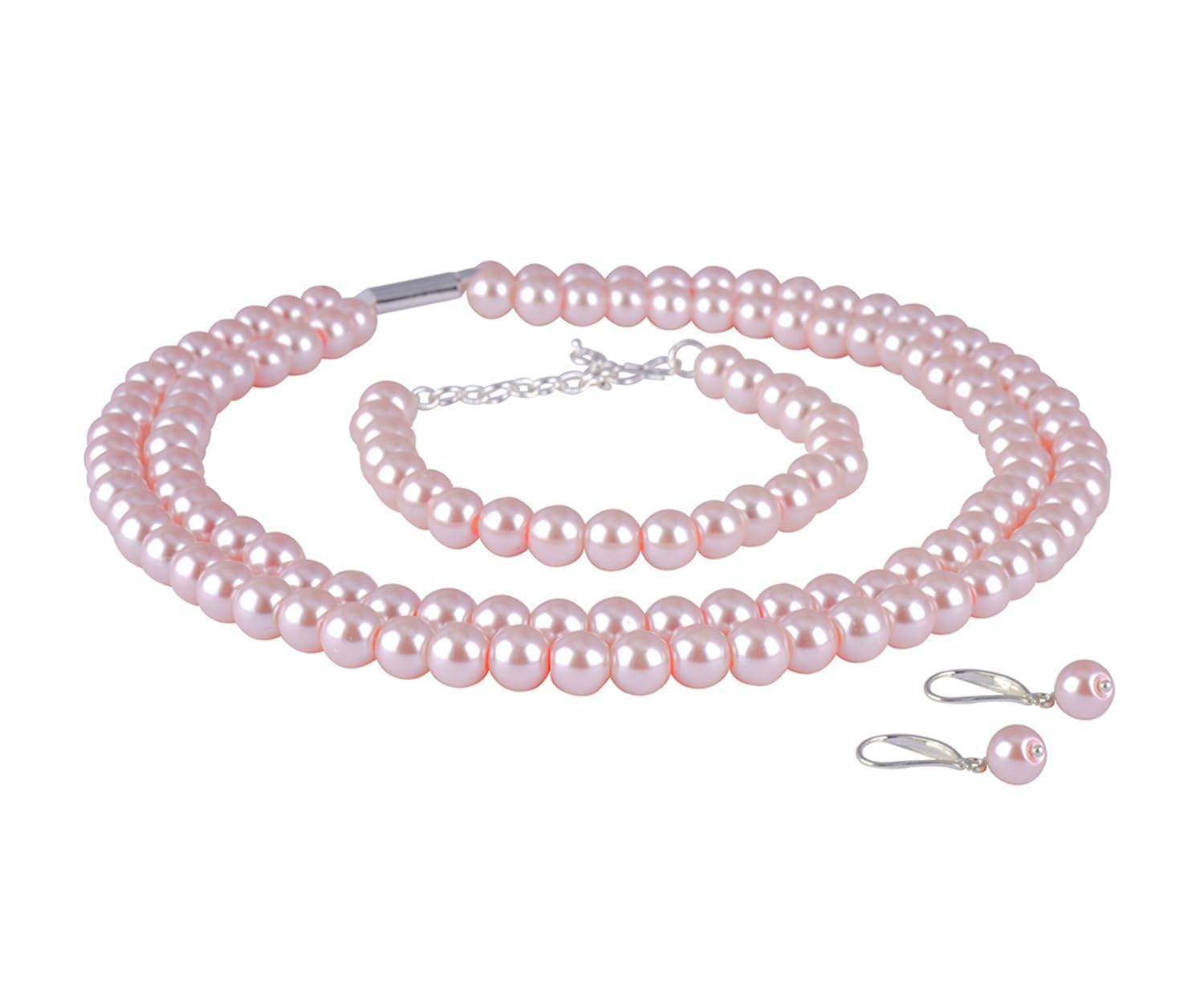 JFL - Jewellery for Less Combo Imitation 8mm Round Pearl Double Strand Necklace Set Moti Mala Pearl Set With Earrings,Bracelet Handcrafted (Baby Pink),Valentine (B0CHMP7HKM) Amazon Price History, Amazon Price Tracker