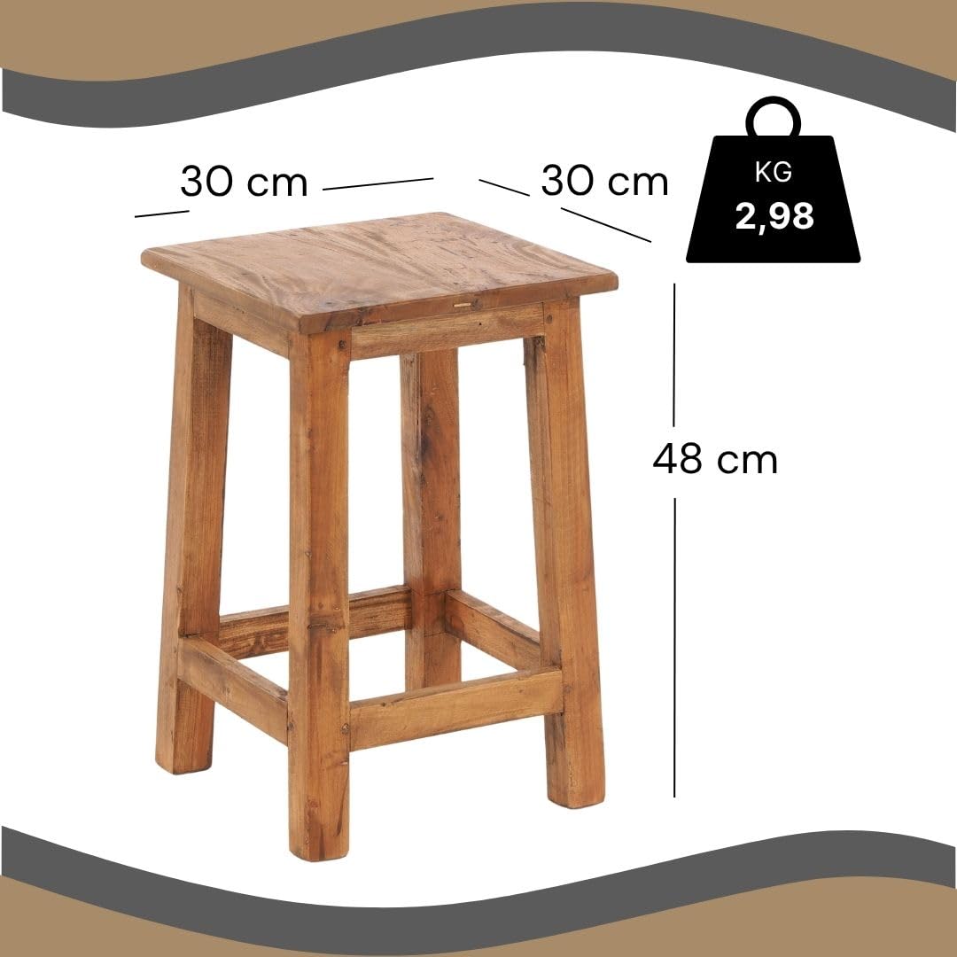 DESIGN DELIGHTS RUSTIKALER Holz SITZHOCKER Madero | 48x30x30 cm (HxBxT), Recyclingholz | Holzhocker | Farbe: 08 honigfarben gewachst