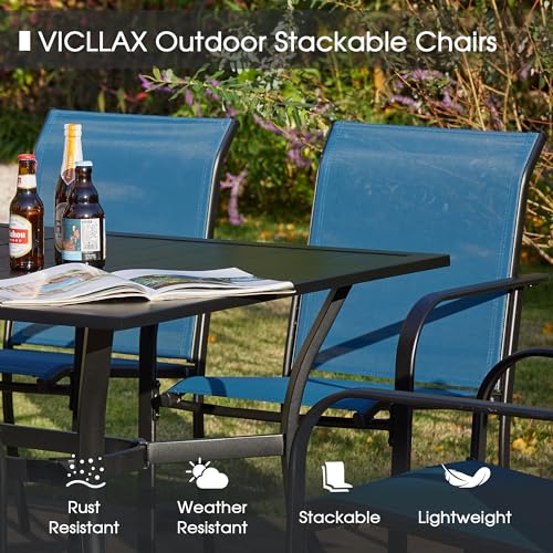 Image of VICLLAX Patio Table and Chair Set of 8, All Weather Metal Round Outdoor Dining Furniture Set-53 Round Outdoor Table and Chairs, Black Tabletop