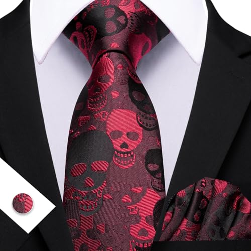 Image of Barry.Wang Man Tie Sets Skull Ties Animal Extra Long Necktie Silk Woven Handkerchief Cufflinks Festival Party Gift