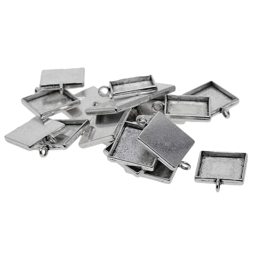Non-Brand Silver Pack Of 20 Charms Pendant Trays Square Bezel Pendant Bezel Cabochon Settings 20Mm