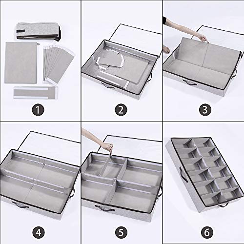 Organizador de zapatos debajo de la cama con separadores ajustables HOONEX gris 7