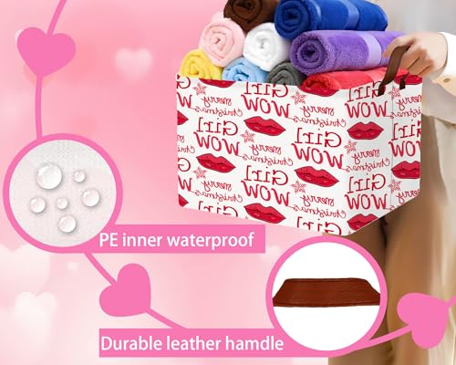 Image of Valentines Day Basket Large Foldable Heart Shaped Storage Box for Gifts Kids Empty Storage Bins Rectangular Toy Organizer Decor (Lips Snowflakes)