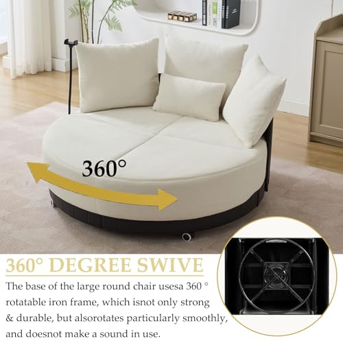 Sillón giratorio oversized beige con soporte móvil miniatura 6