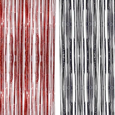 TOPWAYS 2PCS Halloween Tinsel Curtains, Black & Red Cover
