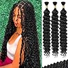 22 Inch Human Braiding Hair for Boho Braids Deep Wave Bulk Human Hair 100% Unprocessed Brazilian Virgin Hair for Braiding Bohemian No Weft 3 Bundles 110g Natural Color