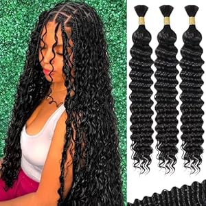 22 Inch Human Braiding Hair for Boho Braids Deep Wave Bulk Human Hair 100% Unprocessed Brazilian Virgin Hair for Braiding Bohemian No Weft 3 Bundles 110g Natural Color