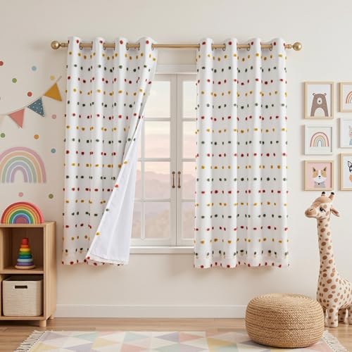Image of MEETSKY Kids Blackout Curtains for Girls Bedroom,Pom Pom Curtains 50x63 in