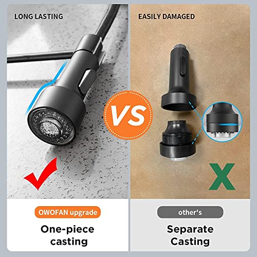 Owofan Kitchen Sink Faucet Head Replacement Parts With Led, G1/2 Pull Down Faucet Sprayer Head Nozzle With Light, Stream Spray Mode, Matte Black #TOP4