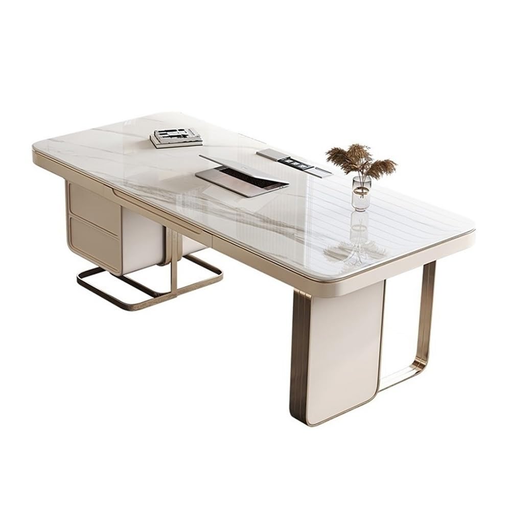 Scrivania per PC Scrivania for postazione di lavoro for PC con spazio archiviazione, scrivania moderna for ufficio domestico piano in pietra, stazione ricarica(L)
