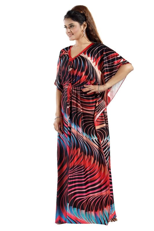 Image of Women's- Kaftan /Nighty /Maxi /Gown /Nightdress /Nightwear Serena Fabric- V-Neck Floral Print