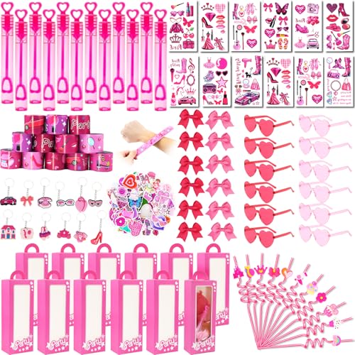 156PCS Pink Girls Party Favors - Little Girls Birthday Supplies Set with Heart Glasses Bubble Sticks Bracelets Stickers and More Ideal Goodie Bag Stuffers for Birthday Party Decorations