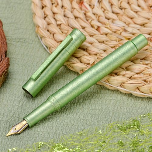 Image of Hongdian 1851 Forest Fountain Pen Applegreen Ice Flowers, Blade Nib Classic Design Calligraphy Pen with Converter and Metal Pen Case