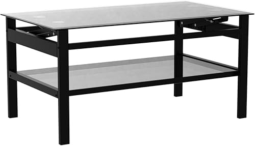 Miniatura 5 de Mesa de centro elevable con estante de almacenamiento, mesa de centro de almacenamiento abierta de 2 teir, mesa de café de vidrio templado y marco