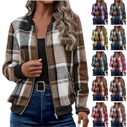 Zip up Jackets for Women Trendy Bomber Jacket Casual Coat Fall Winter 2025 Fashion Outerwear Windbreaker with Pockets