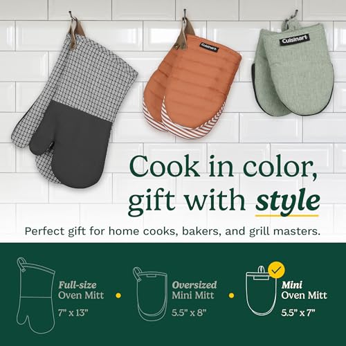 Cuisinart Heritage Mini Oven Mitts – 5.5” x 7” Heat-Resistant Kitchen Mitts for Oven with Non-Slip Neoprene Palm, Cotton Filling, and Faux Leather Loop – Durable Oven Mitt Set for Cooking & Baking by Best Brands - Used condition - Image 6