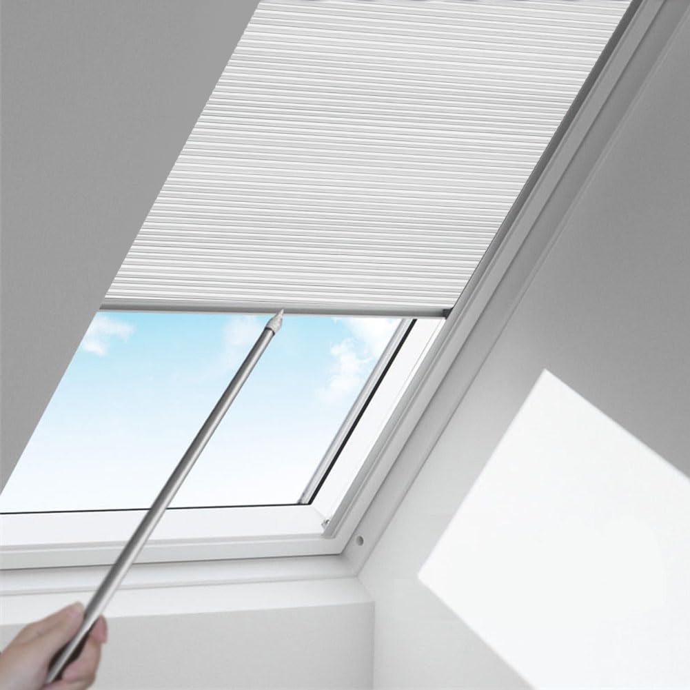 ZSHINE Manual Pattern Cellular Shades Cordless Honeycomb Blinds Full Blackout Fabric Window Shades for Skylight (White 93021A)