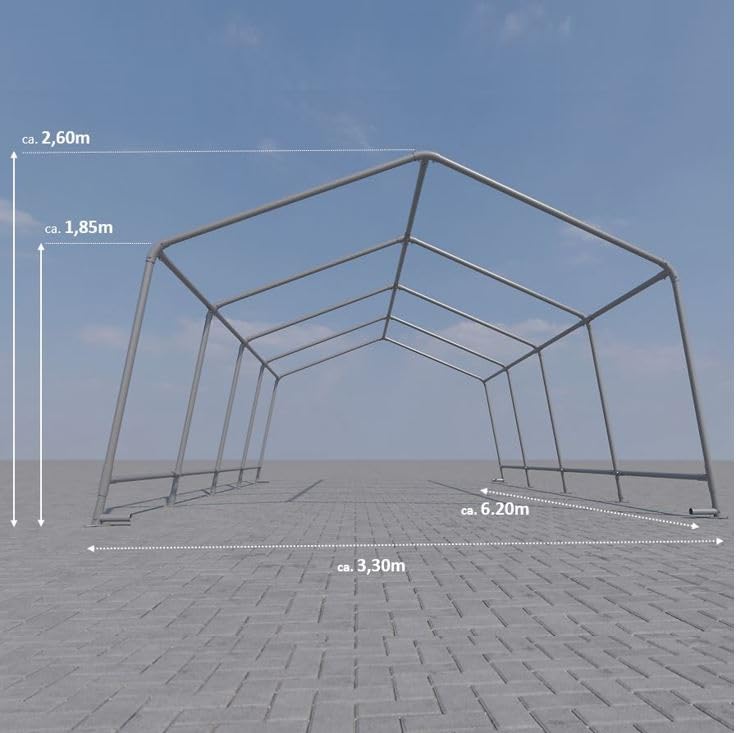 3,3 x 6,2 m Weidezelt Carport Zeltgarage Weideunterstand Gerätezelt mit PE-Plane 260g/m², wasserdichtes Zelt mit Stahlgestänge, grün