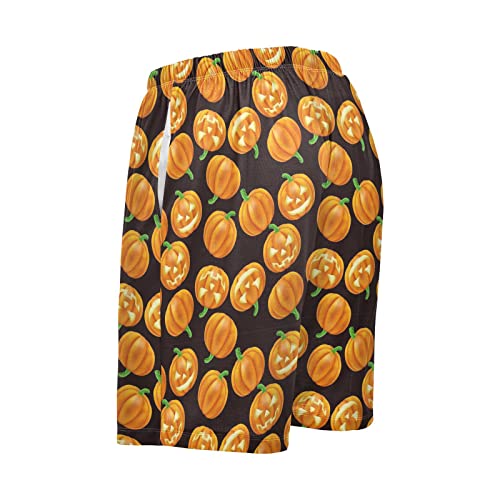 Pigsaly Pajama Shorts Halloween Orange Pumpkin Men's Pajama Bottoms Jack O Lantern Sleep Pajama Drawstring Shorts XL4