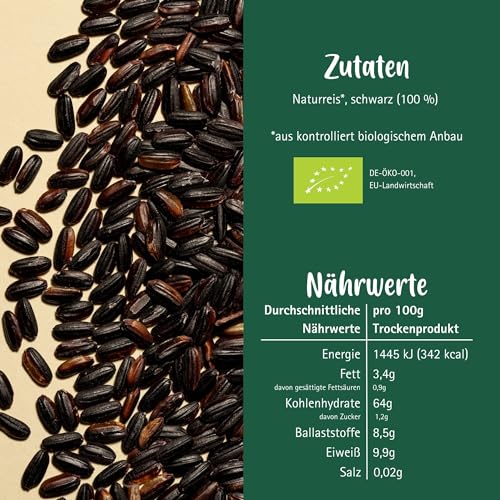 Lotao Schwarzer Reis (1x 1000g, Bio Qualität) ROYAL PEARL BLACK | Hochwertiger Bio Vollkornreis: Ohne Zusätze und ungeschält | Der schwarze Reis als Hingucker für Asia Küche: Thai Chinesisch uvm.