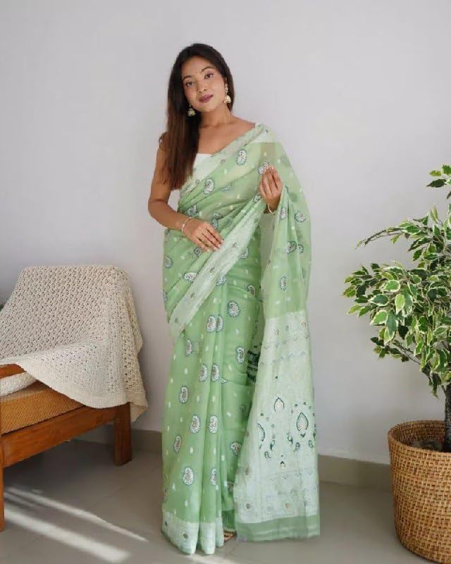 Image of Flosive Women's Woven Cotton Silk Saree With Unstitched Blouse Piece