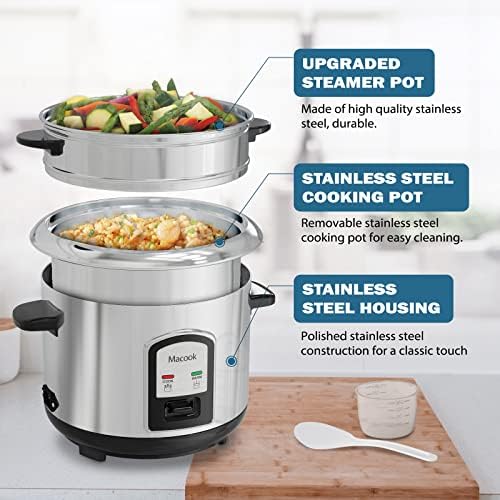 Macook Electric Rice Cooker with Stainless Steel Inner Pot Makes Soups, Stews, Porridge's, Grains and Cereals, 10 Cups Uncooked (20 Cups Cooked)