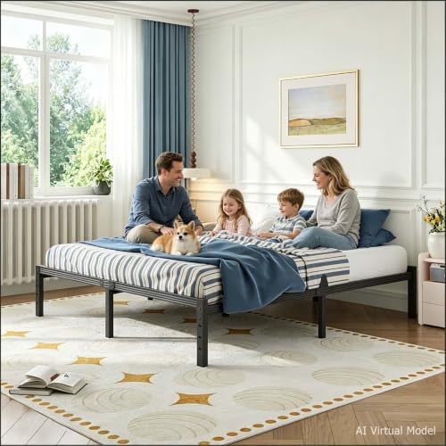 Image of ZIYOO 14 Inch Metal Queen Bed Frame Mattress Anti-Slip Design, No Box Spring Needed, Easy Assembly, Noise-Free, Tools Included, Ideal for Bedrooms, Guest Rooms, Dorms, Hotels & B&Bs