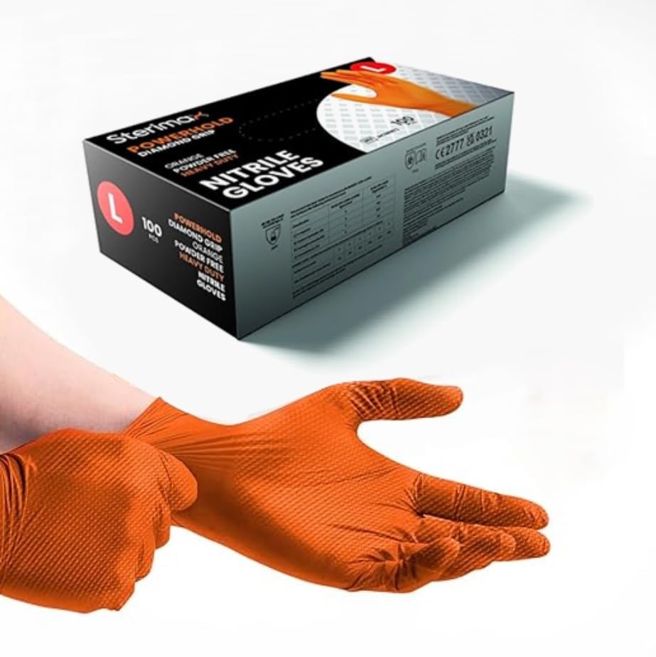 Sterimax Powerhold Heavy Duty Diamond Cut Powder Free Disposable Gloves Box of 100 (Medium)