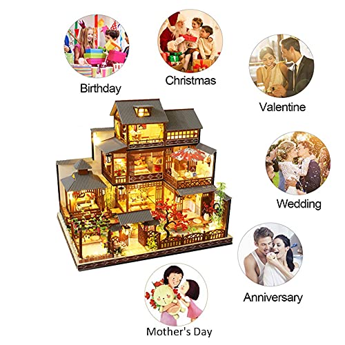 Syw Japanese Style Retro Villa Miniature Dollhouse With Furniture, Diy Miniature Dollhouse Kit With Led Light, 1:24 Scale Creative Room For Birthday Xmas Gift #TOP6