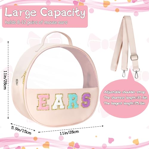 Translucent Mouse Ears Travel Case, Chenille Letter Headband Ears Holder Waterproof Hair Accessories Organizer Storage for Women Adults Gift Large Thicken Makeup Snack Bag for Park Travel2