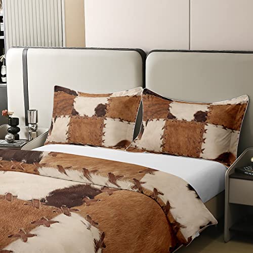 Cowhide 100% Cotton Duvet Cover King Patchwork Cow Fur Print Comforter Cover Farm Animal Bedding Sets For Kids Boys Girls Western Cowboy Farmhouse Bedspreads Cover With 2 Pillow Cases Bedroom Decor #TOP3