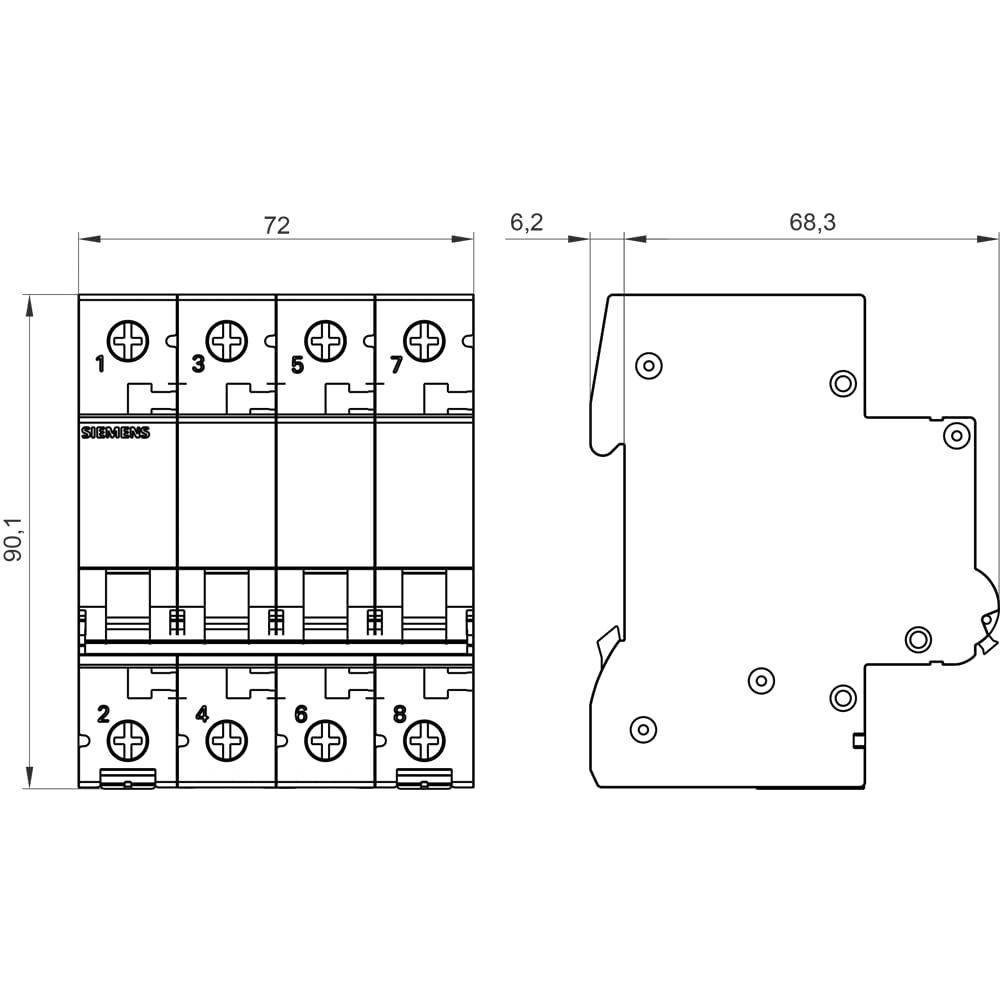 Siemens 5sl6 – Automatico Magnetotermico 400 V 6 KA 4 poli C 40 A