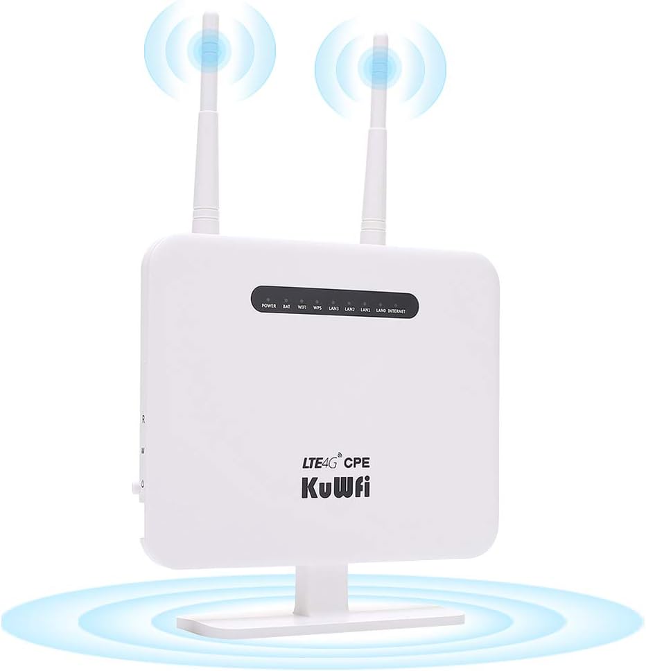 KuWFi 4G LTE Router with SIM Card Slot Unlocked Wireless 4G Router WiFi Hotspot Support LTE FDD B2/B4/B5/B12/B13/B17/B18/B25/B26 Network Band for AT&T/T-Mobile with Two Detachable Antenna