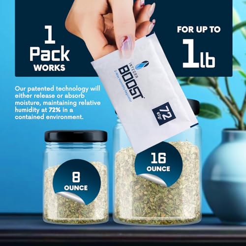 Image of Integra Boost - 72% RH Level - 67 Gram Size - Two-Way Humidity Control Pack - Incl. Replacement Indicator Cards - Food Storage & Herbs Moisture Balancer For Up to 1 LB (Pack of 6)