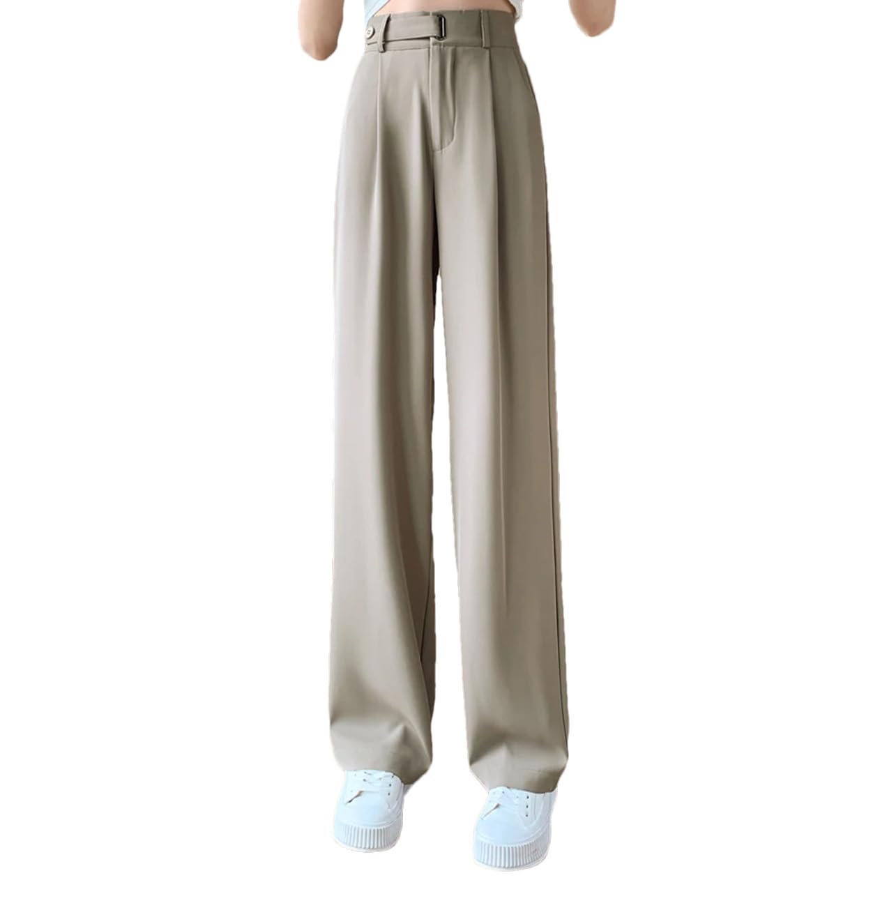 High Waist Suit Wide Leg Womens Full Pants Buttons Spring Summer Female Straight Loose Trousers