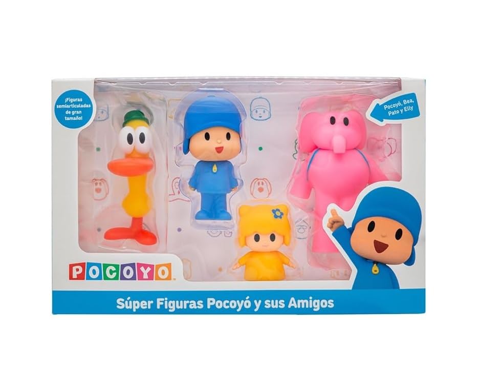 BANDAI - Pack de 4 Super Figuras Pocoyó y Sus Amigos FA77750, Juguetes de Plástico para Niños, Set Coleccionable de la Serie de Televisión, Muñecos de Juguete.