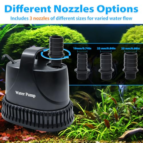 Image of Submersible Aquarium Water Pump, Adjustable Water Flow, Small Fountain Pump for Garden Fountain, Water Table, Fish Tank, Pond, Hydroponics (25W, 400GPH)